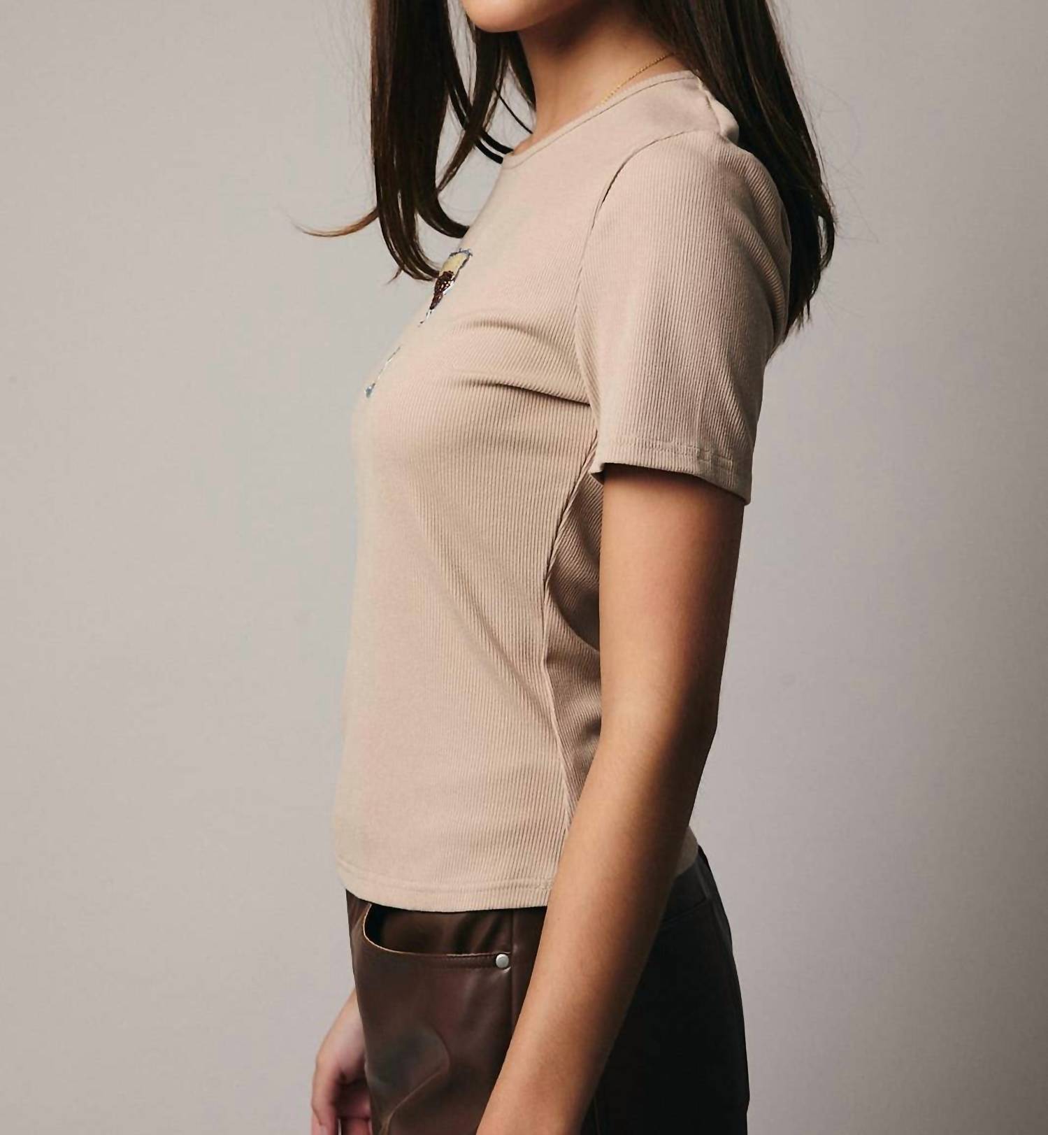 Sunday Edition Espresso Beaded Top in brown - women's t-shirt - alternate view