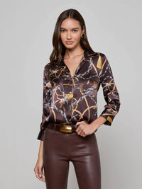 L'Agence - Dani Western Chain Print Silk Button Up Shirt