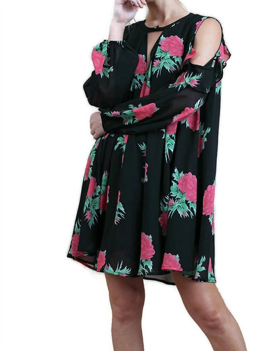 Umgee - Floral Cold Shoulder Keyhole Dress