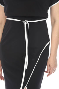 Joseph Ribkoff - Contrast Trim Waist Tie Front Slit Sheath Dress