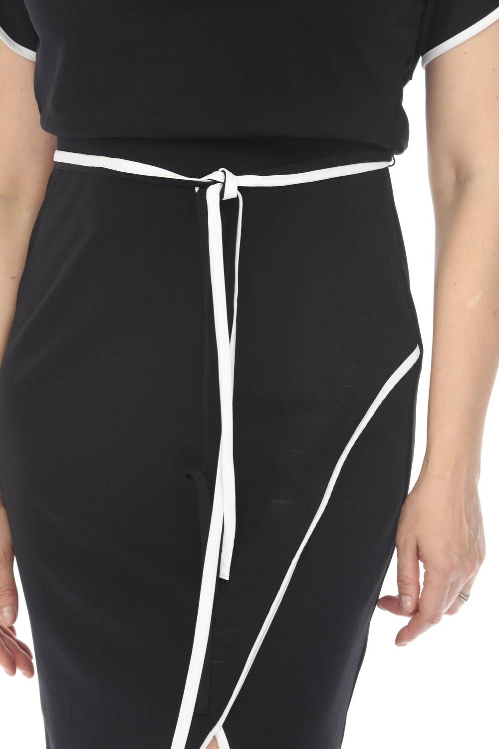 Joseph Ribkoff - Contrast Trim Waist Tie Front Slit Sheath Dress