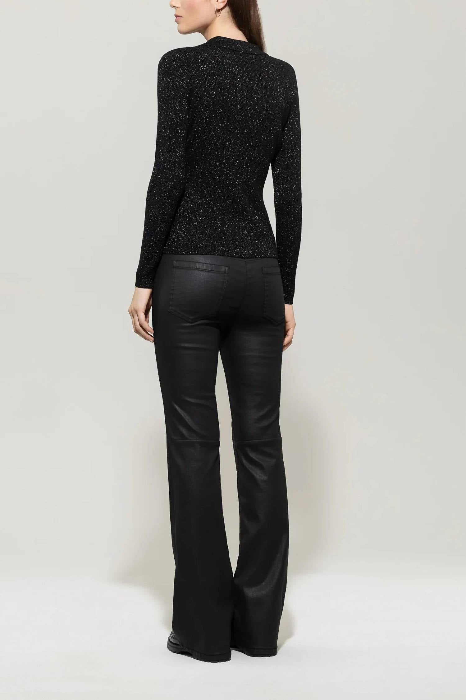 LUISA CERANO Leather Look Flared Pants in black - women's pants - alternate view