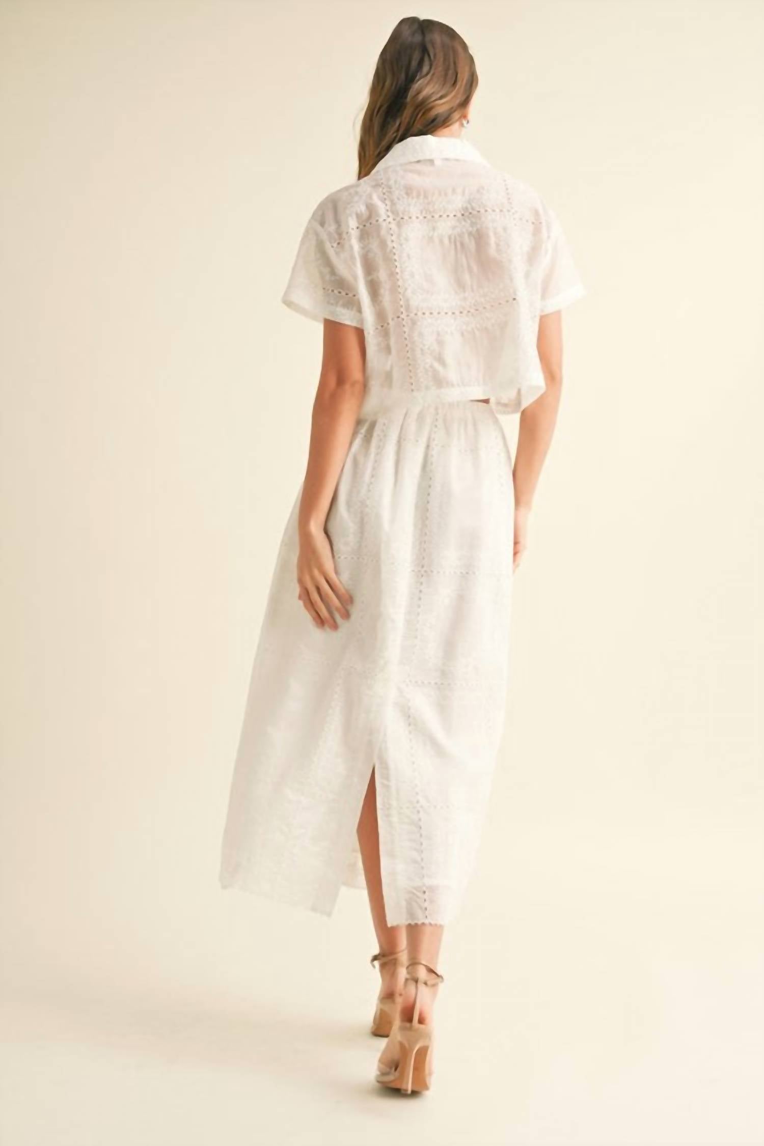 MIOU MUSE Lucy Eyelet Detail Blouse in white - women's blouse - detail view
