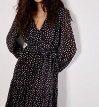Apricot - Polka Dot Chiffon Wrap Dress