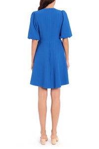 Maggy London - Crew Neck Puff Short Sleeves Back Zipper Short Knit Dress
