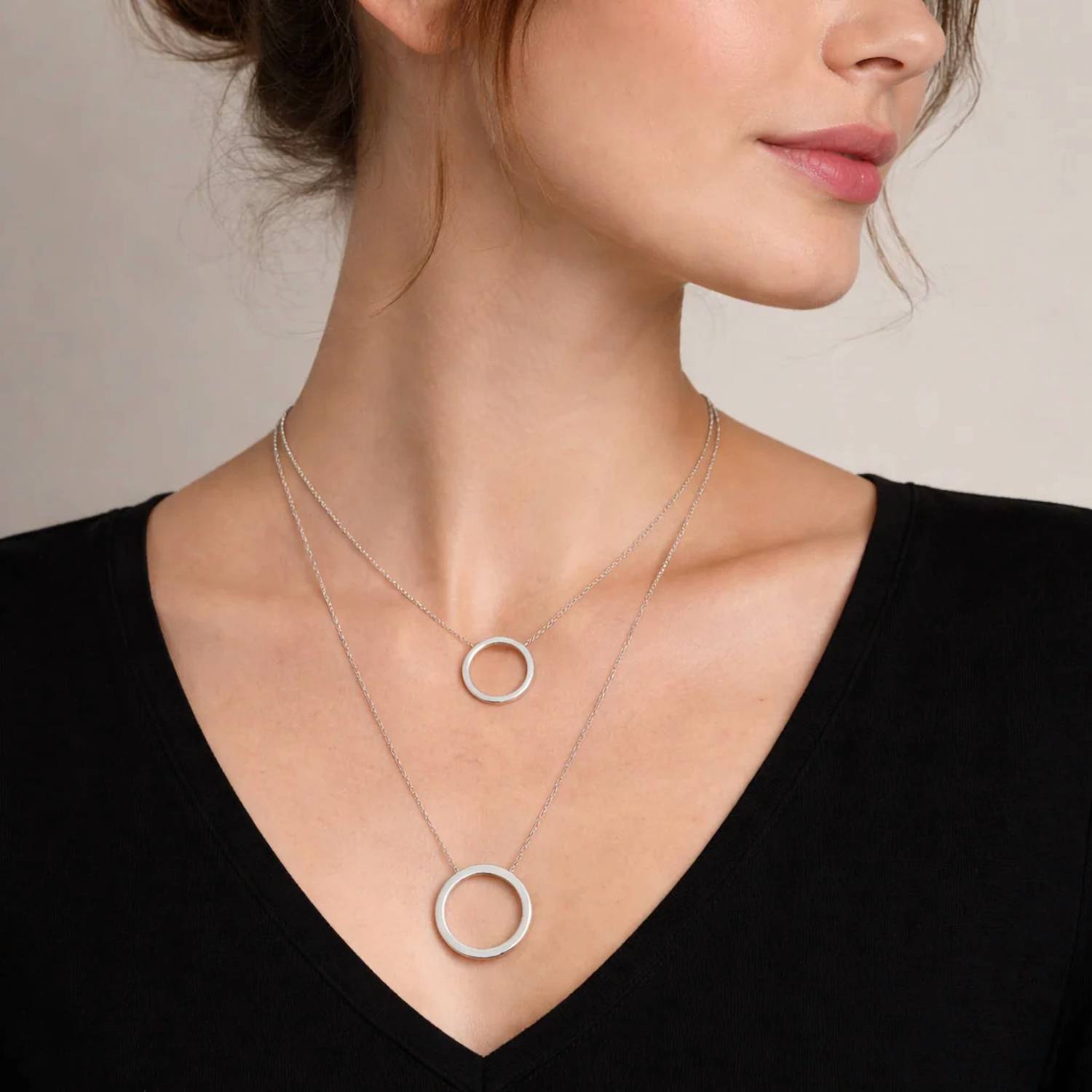 Gold & Honey - Women's Double Circle Drop Layered Necklace