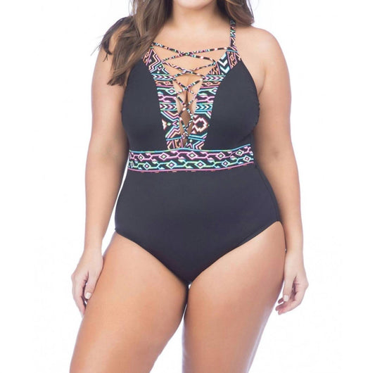 La Blanca - High Neck Lace Up One Piece Swimsuit - Plus