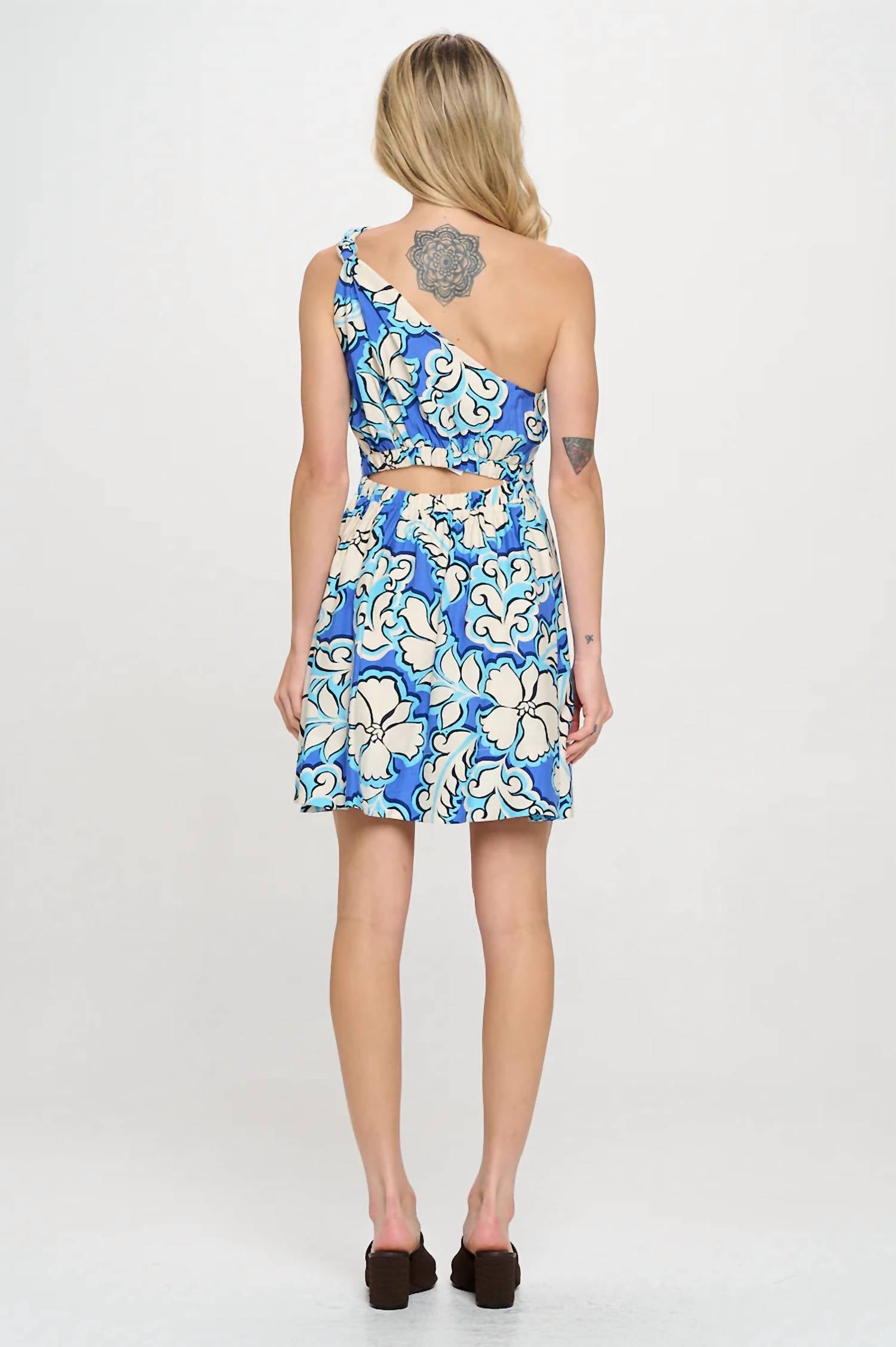 Meet Me In Santorini - Hannah Tropical Floral Print One Shoulder Mini Dress
