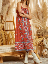 Embroidered Midi Dress With Tie Front Details