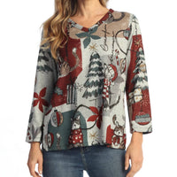 Jess & Jane - Starlight Novelty Brush V Neck Top