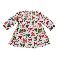 PINK CHICKEN Girl's Jaipur Dress in christmas bows and bells - kids' dress - alternate view