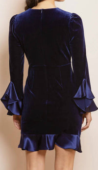 Velvet Dress with Ruffle Cuff and Hem