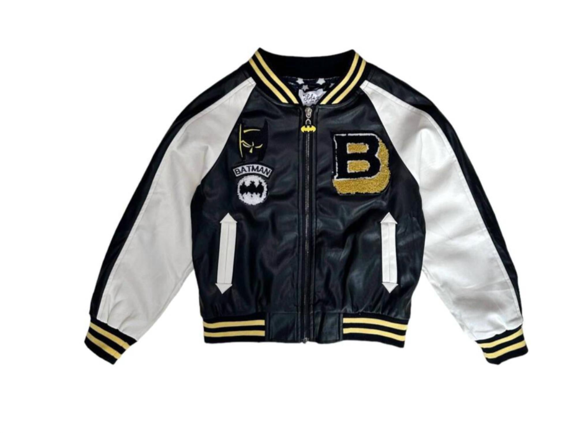 Lola + The Boys Boy's Batman-patched Leather Jacket in black - item