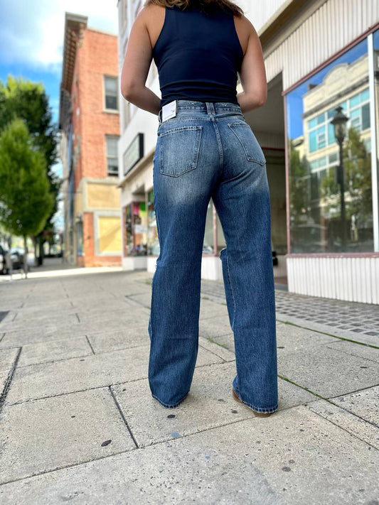 Kancan - Ultra High Rise Distressed Nineties Flare Jeans