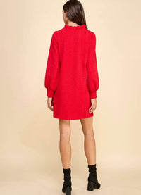 Veveret - Miley Twist Textured Knit Puff Long Sleeve Dress