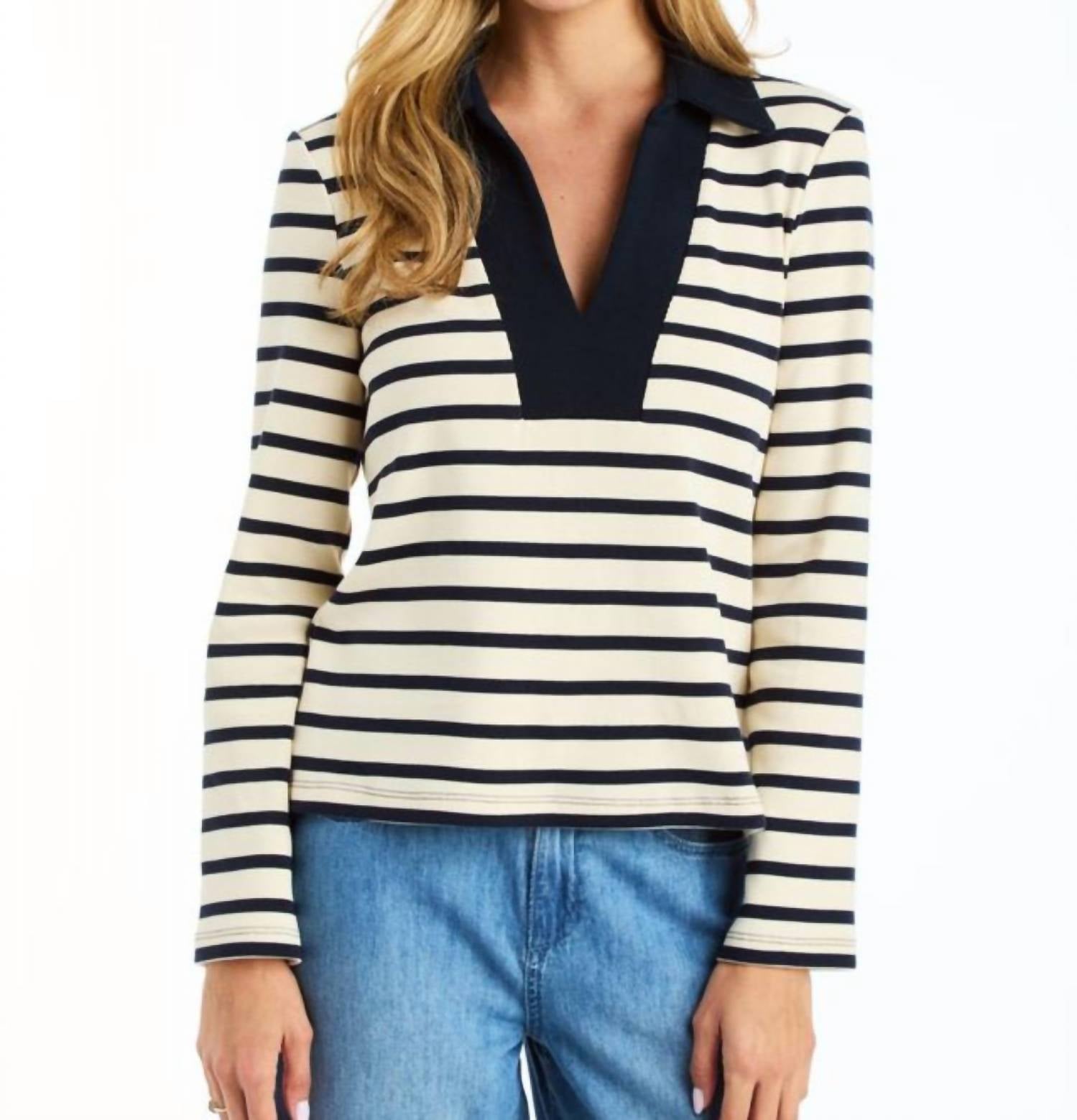 DREW Women's Roy Top in navy - women's long sleeve top