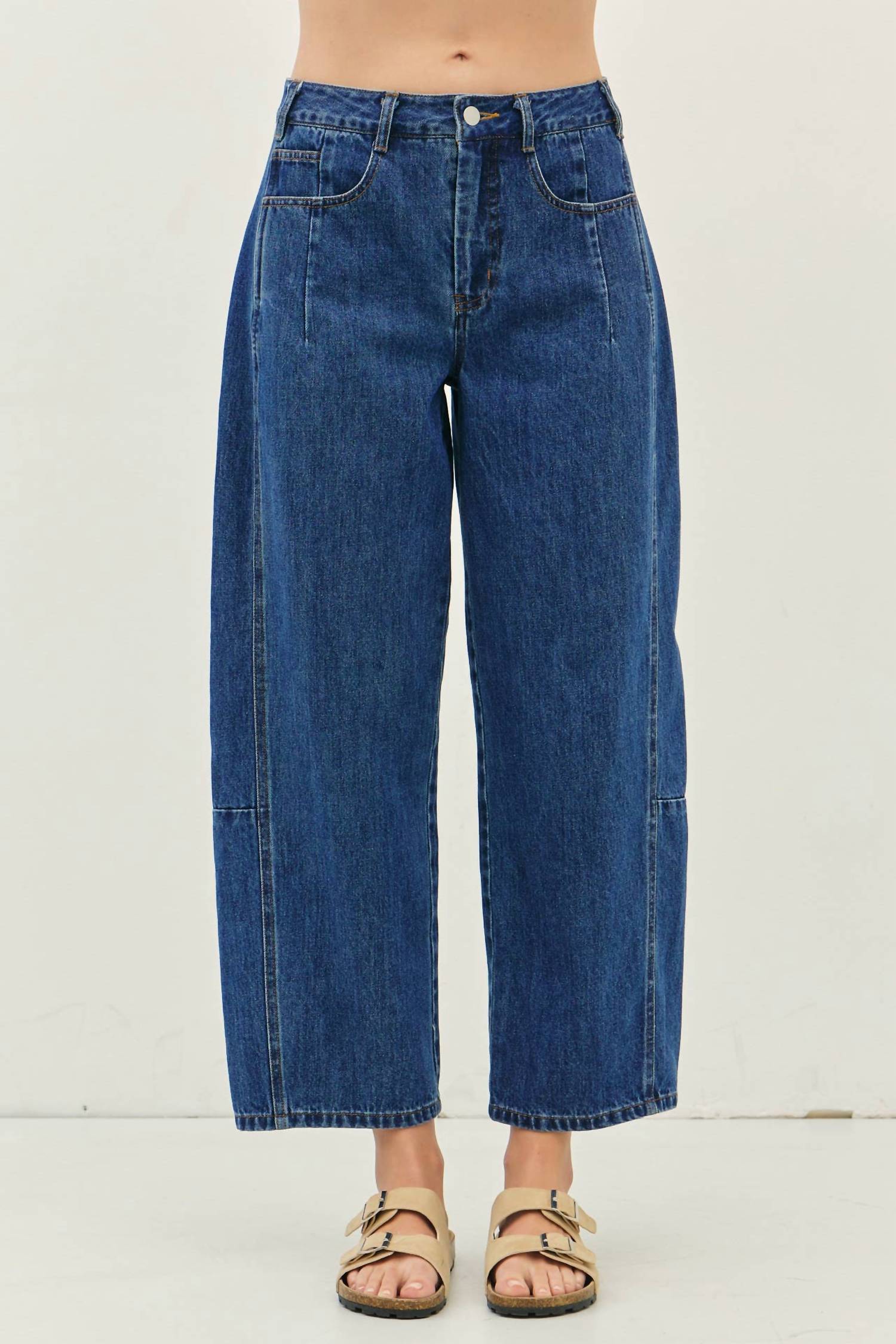 Idem Ditto - Mid Rise Barrel Leg Ankle Denim Pants