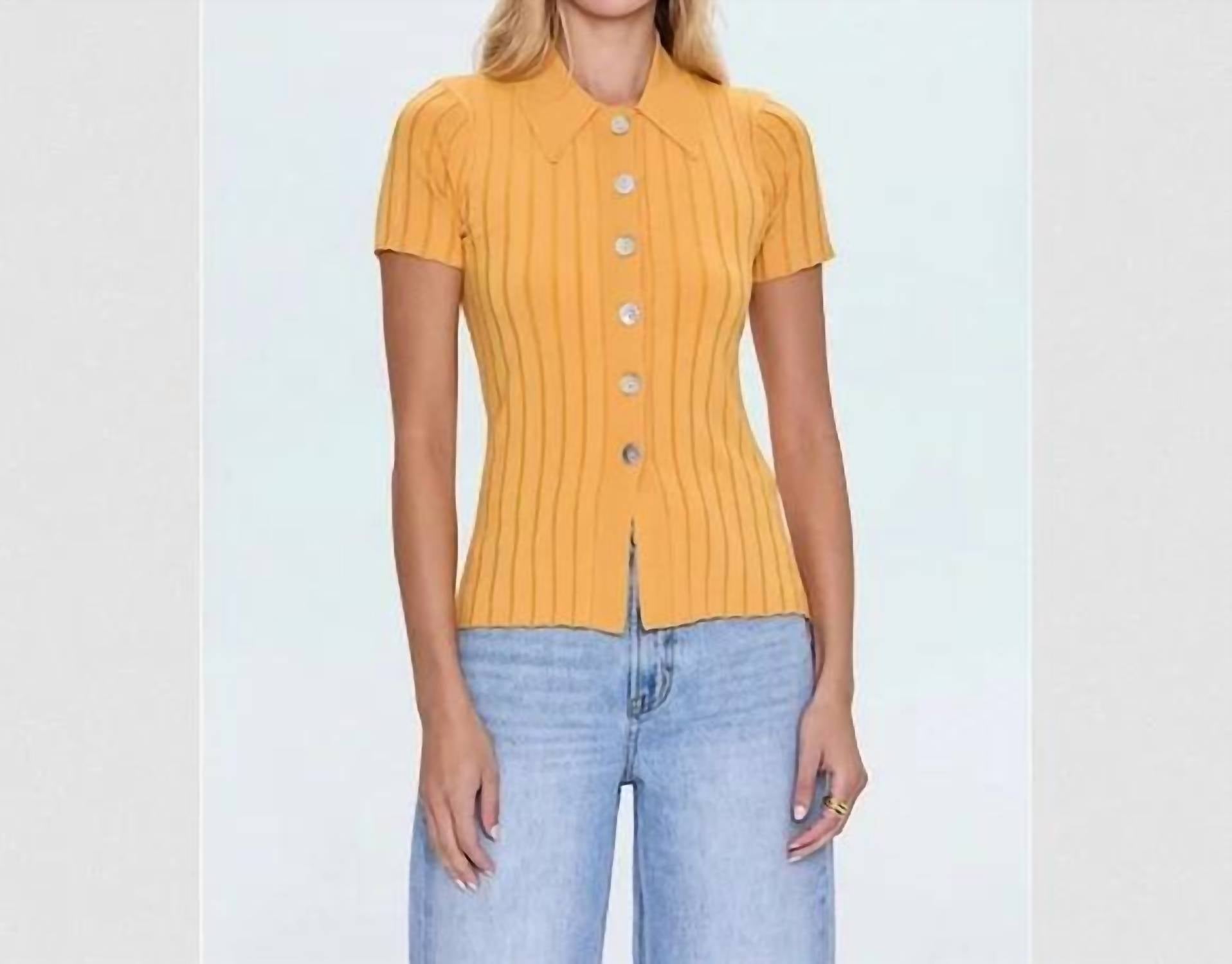 PISTOLA Dominique Short Sleeve Button Up in papaya - women's t-shirt