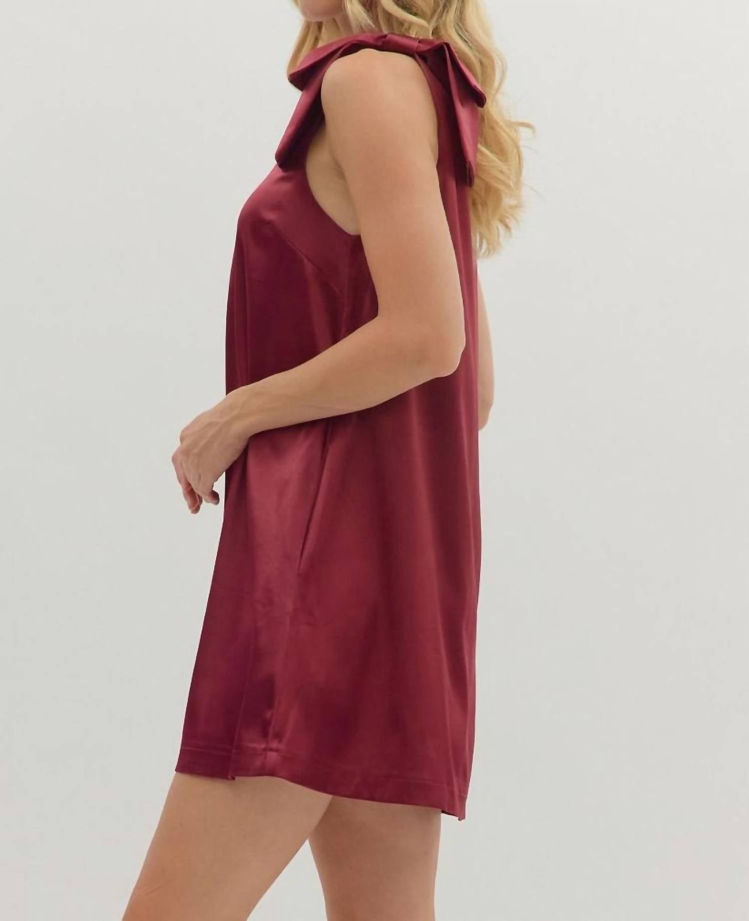 entro Tied With Grace Bow Dress in burgundy - women's dress - alternate view