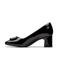 Clarks Women's Fernie Trim Block Heel in black patent - women's heels - detail view
