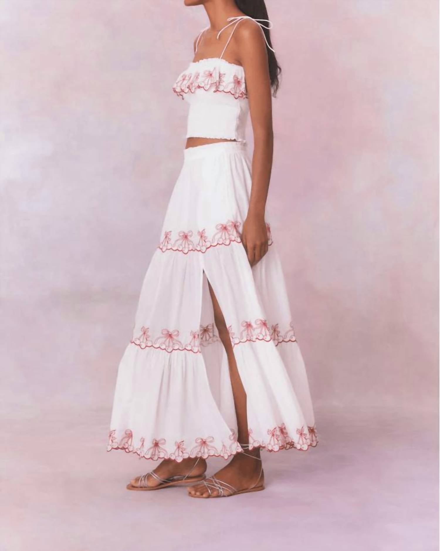 Loveshackfancy - Candy Red Jemila Embroidered Cotton Maxi Skirt