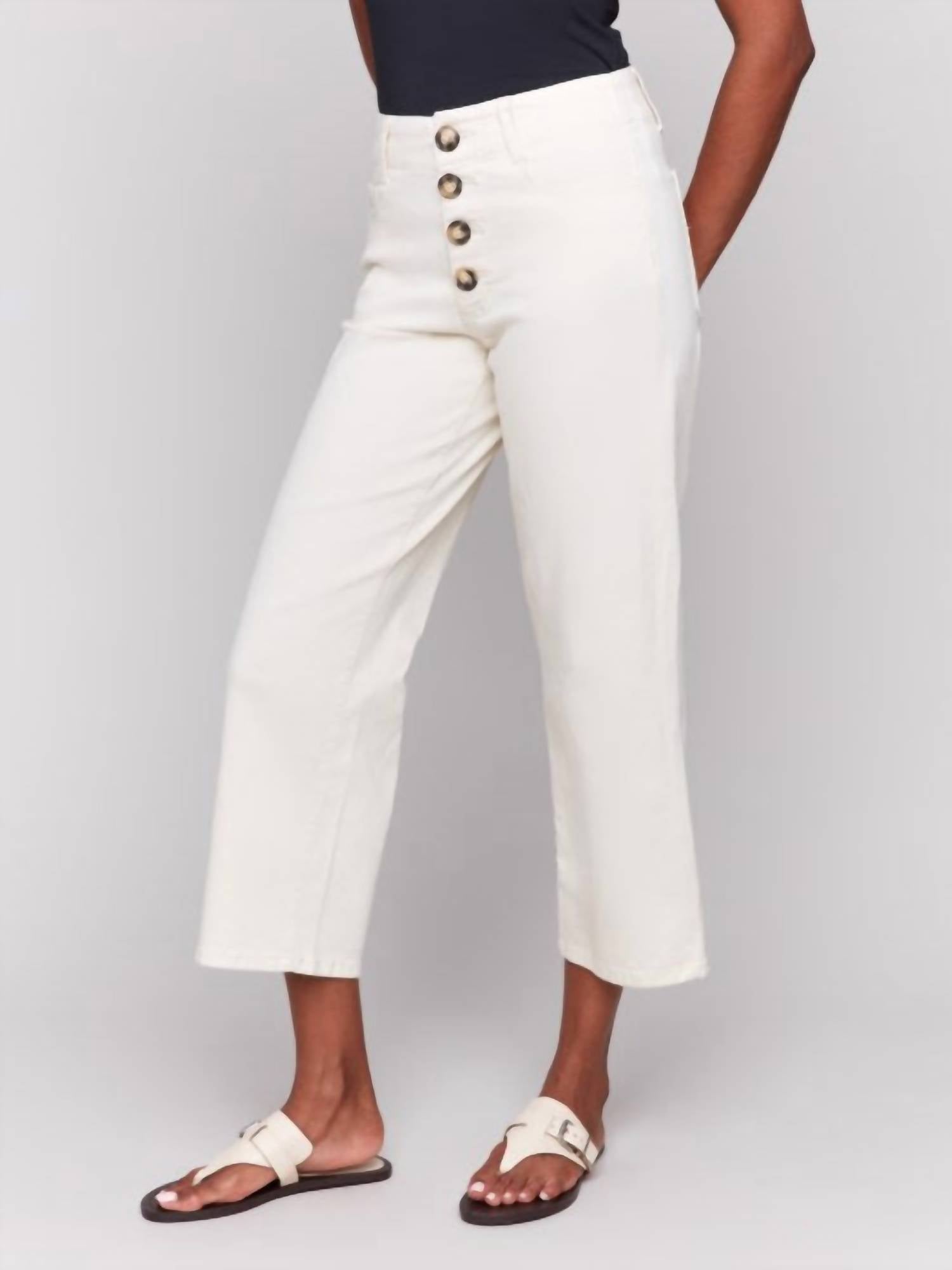 Charlie B - Front Button-fly Crop Twill Pants