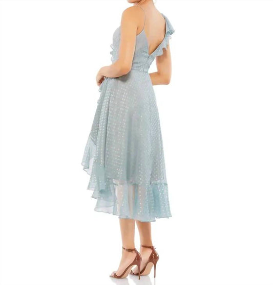 Mac Duggal - Metallic Polka Dot Faux Wrap Dress