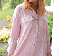 mystree Textured Button Down Shirt Mini Dress in pink - women's dress - detail view