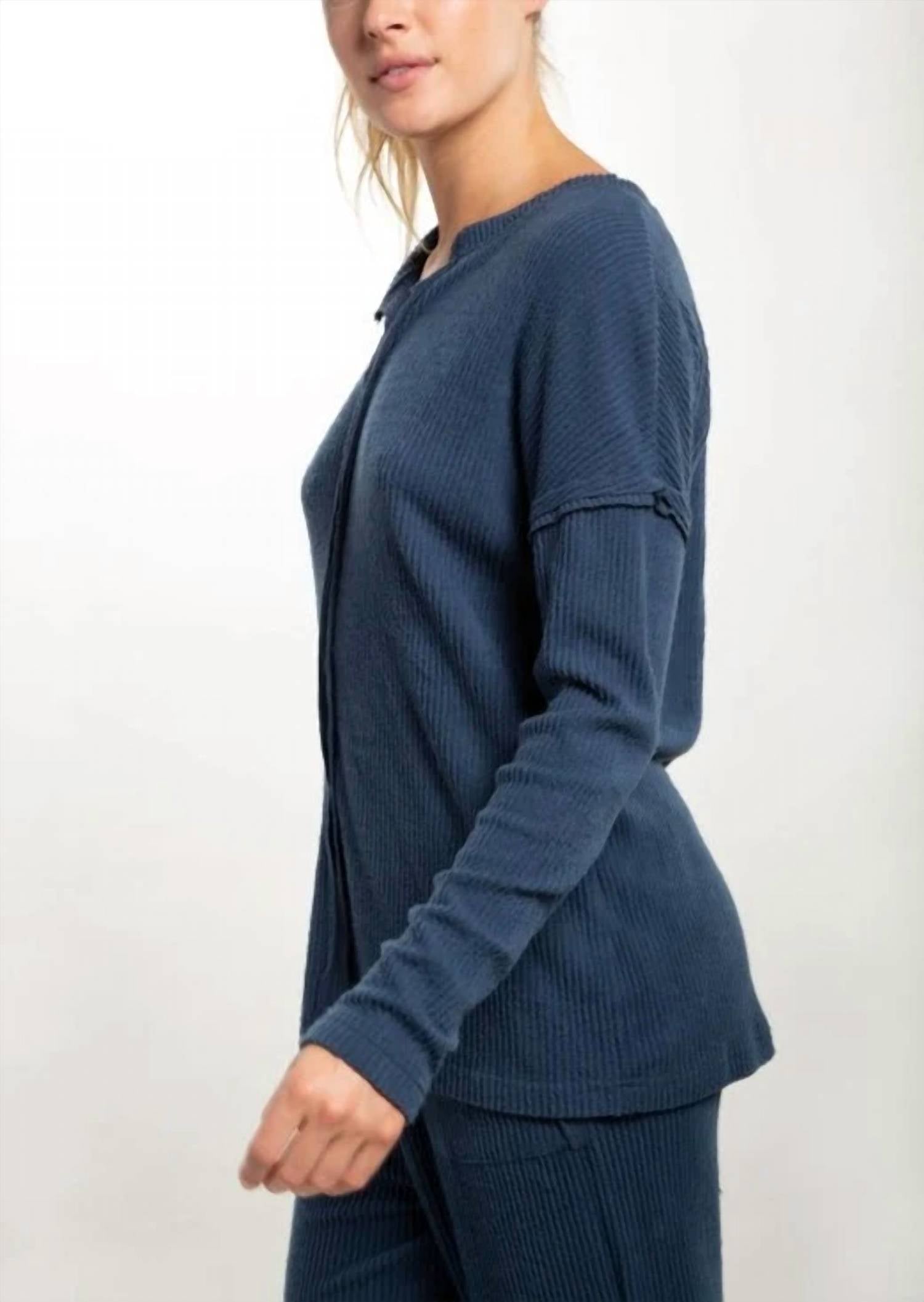 Mono B - Ribbed Chill Lounge Pullover With Notched Neckline