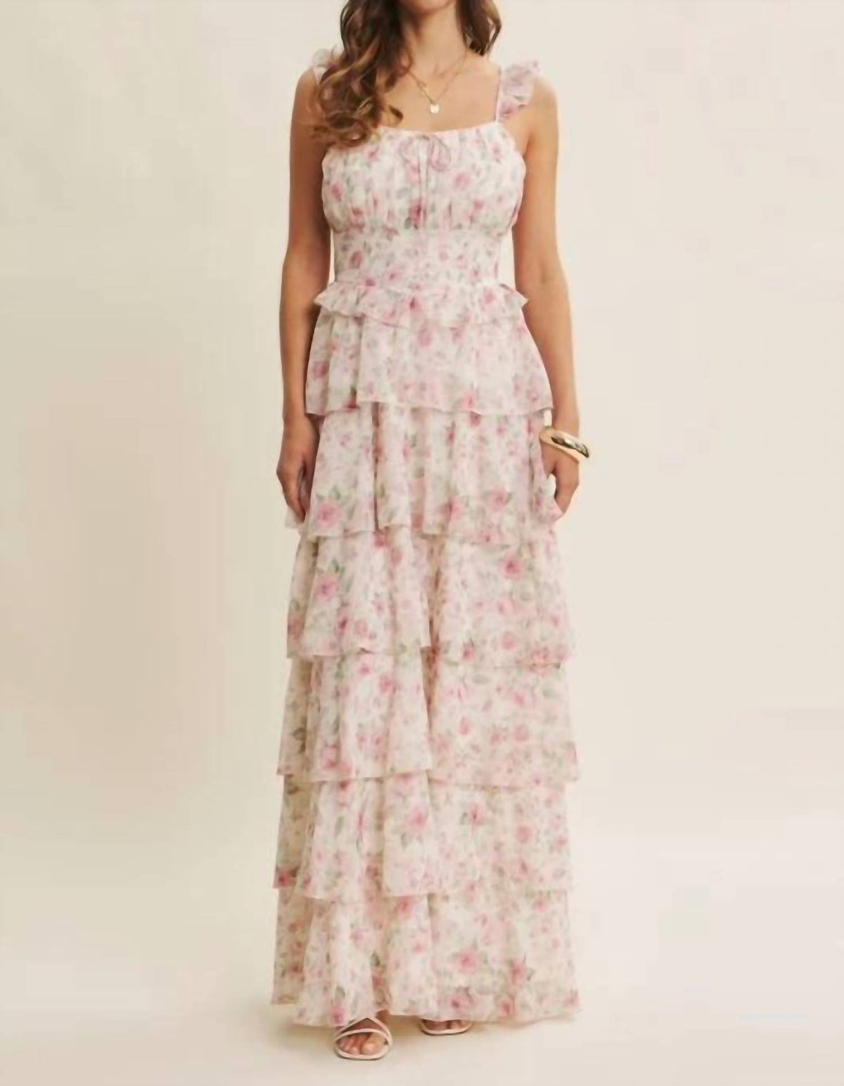 In February - Garden Tiered Ruffle Maxi Dress With Smocked Back