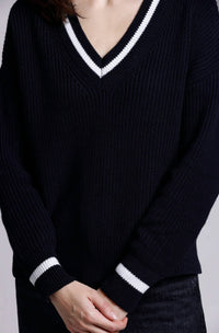 Minnie Rose - Cotton Cashmere Shaker Relaxed V Neck Sweater
