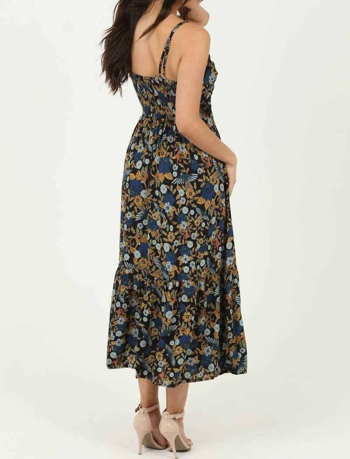Angie - V Neck Lace Trim Maxi Dress