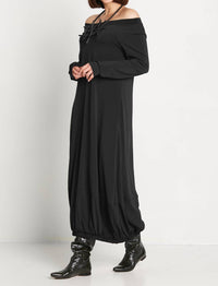 PLANET by Lauren G. Matte Jersey Long Sleeve Lantern Dress in black - women's dress - detail view