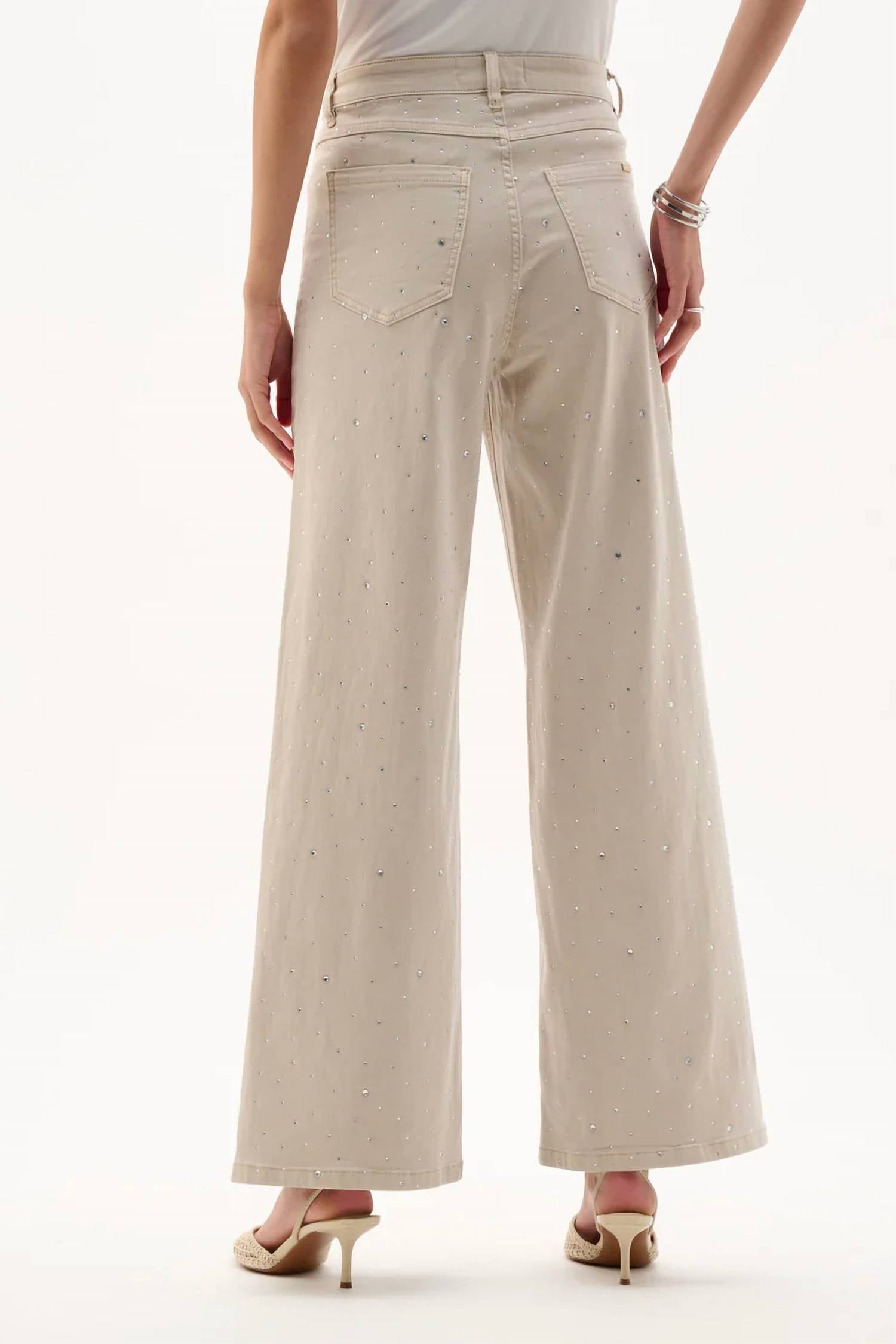Joseph Ribkoff - Featherweave Denim Wide Leg Jeans With Rhinestones