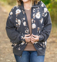 Michelle Mae - Ramona Ribbed Floral Zip Up Hooded Bomber Jacket