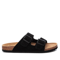 Xti Men's Cork Footbed Suede Leather Sandals in black - men's sandal - detail view