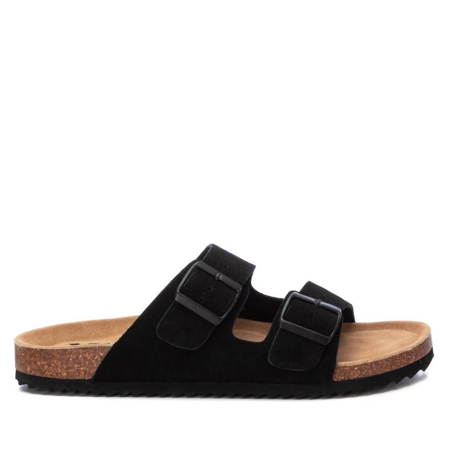 Xti Men's Cork Footbed Suede Leather Sandals in black - men's sandal - detail view