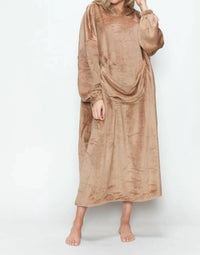 Double Take - Full Size Pocketed Hooded Midi Lounge Dress