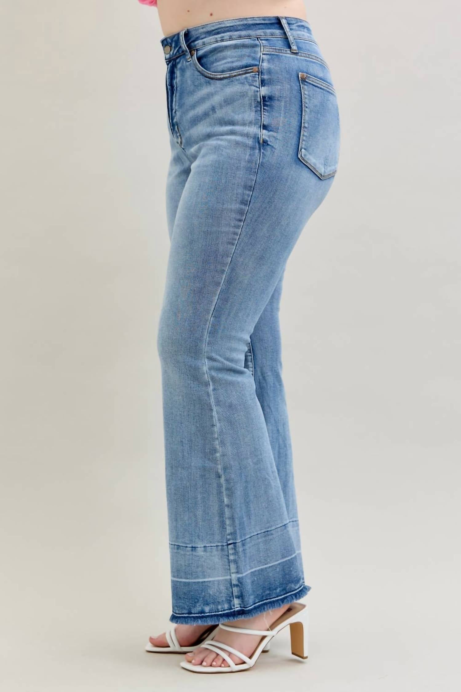 Judy Blue High Waist Tummy Control Release Hem Flare Stretchy Jeans - Plus in denim - women's pants - view 8