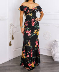 Surelymine - Two-way Floral Ruffle Maxi Dress