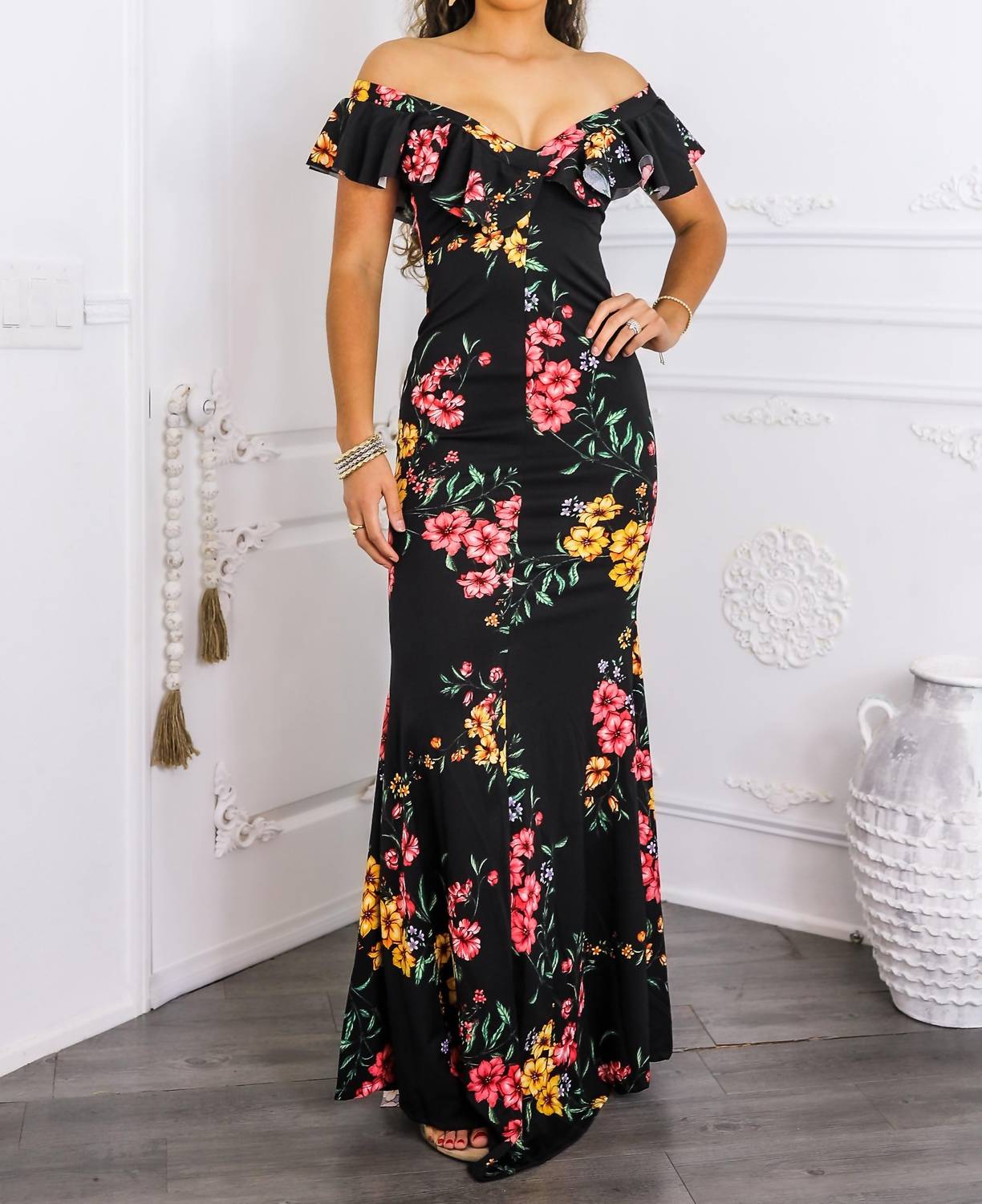 Surelymine - Two-way Floral Ruffle Maxi Dress