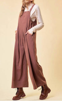 Doe and Rae Over All Wode Leg Jumpsuit in brown - women's pants - view 4