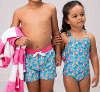 The Oaks Apparel - Boy's Preppy Sailboat Swim Trunks