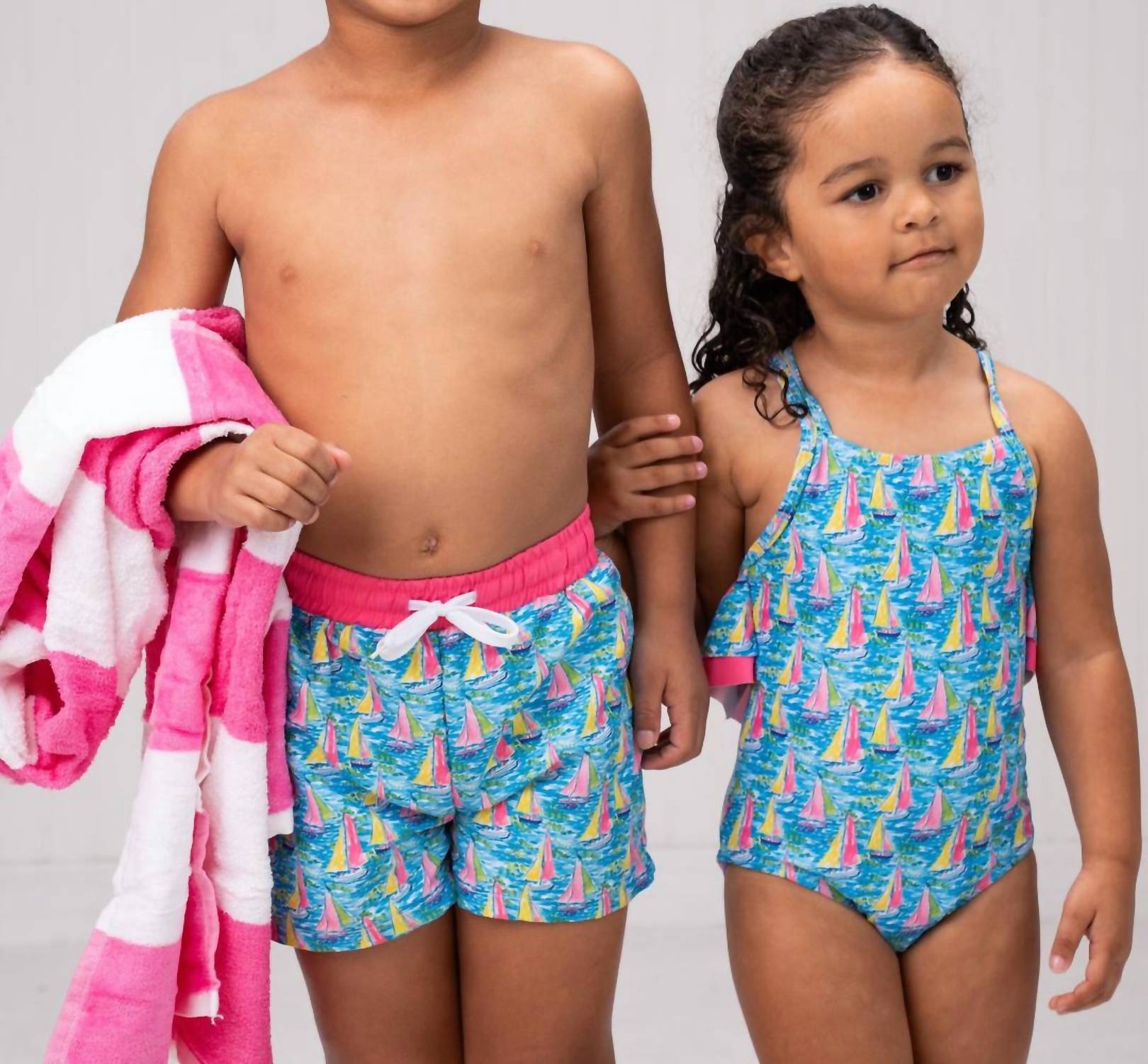 The Oaks Apparel - Boy's Preppy Sailboat Swim Trunks