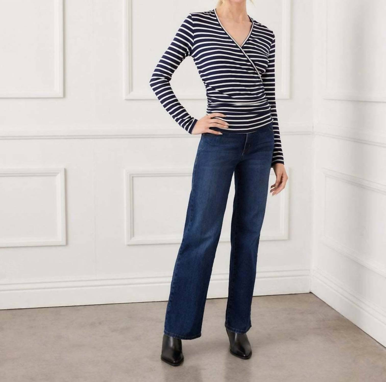 Karen Kane - Long Sleeve Side-shirred Crossover Top