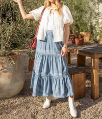 She + Sky - Denim Stripe Midi Skirt