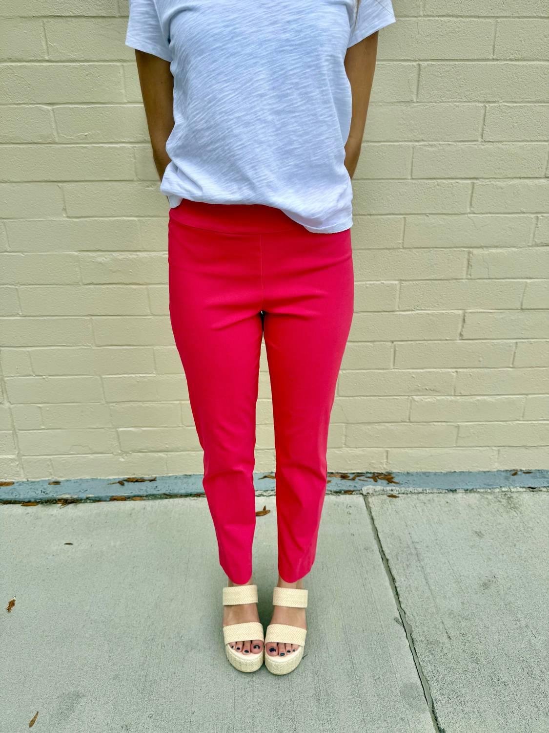 Krazy Larry - Pull-on Solid Watermelon Ankle Pants