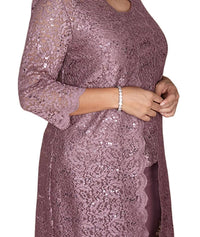 R&M Richards - Metallic Lace Tank Top And Pant Set With Sheer Lace Jacket