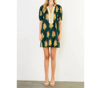 THML Floral Print V-neck Striped Detail Dress in green - women's dress - alternate view