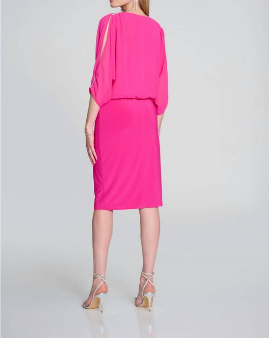Joseph Ribkoff - Embellished Slit Sleeve Blouson Sheath Dress